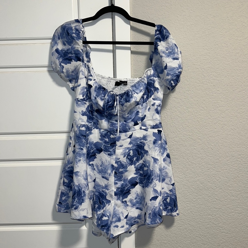 Windsor blue and white romper: WORN ONCE